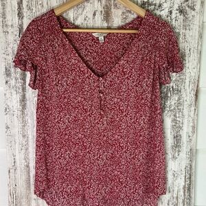 Lucky Brand Red Ruffled Blouse